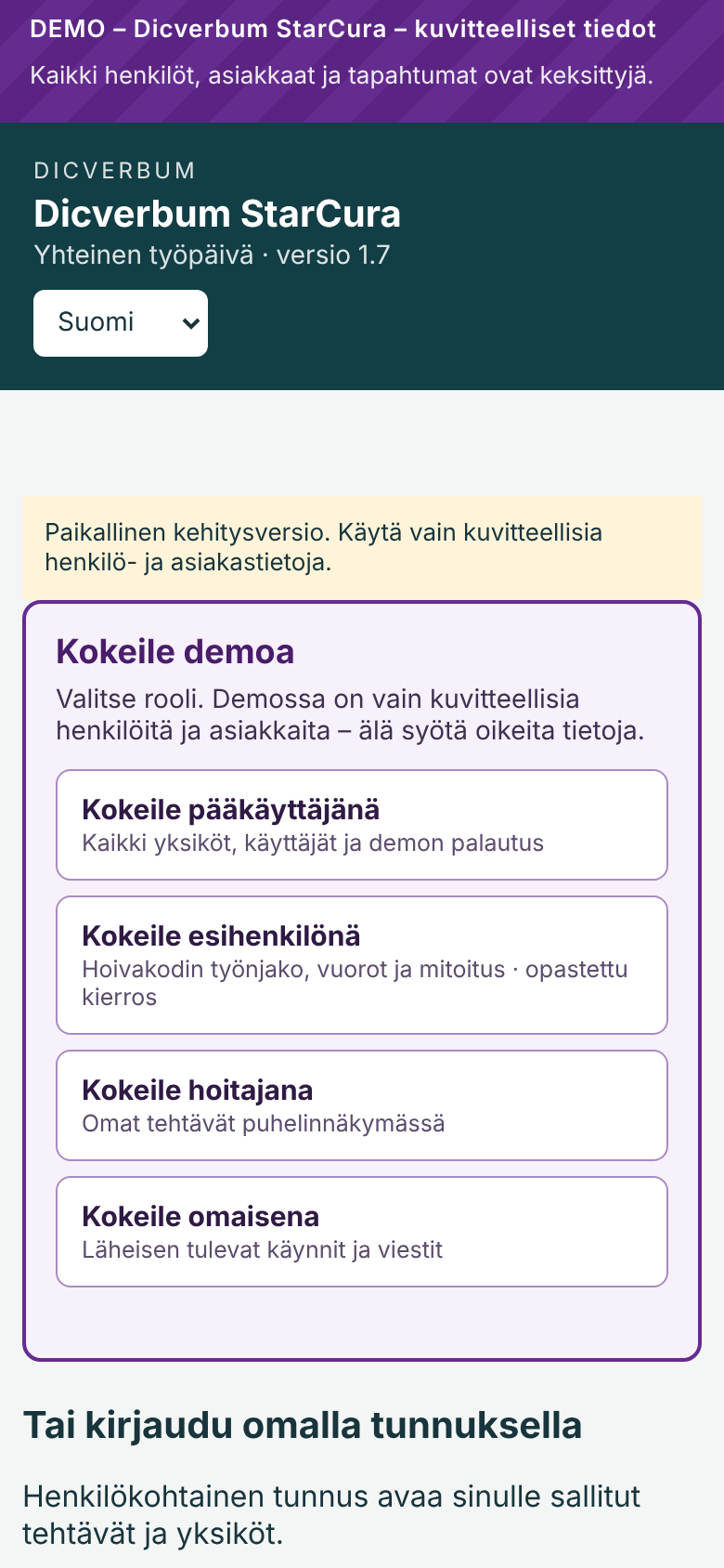 Kirjautumissivu puhelimella