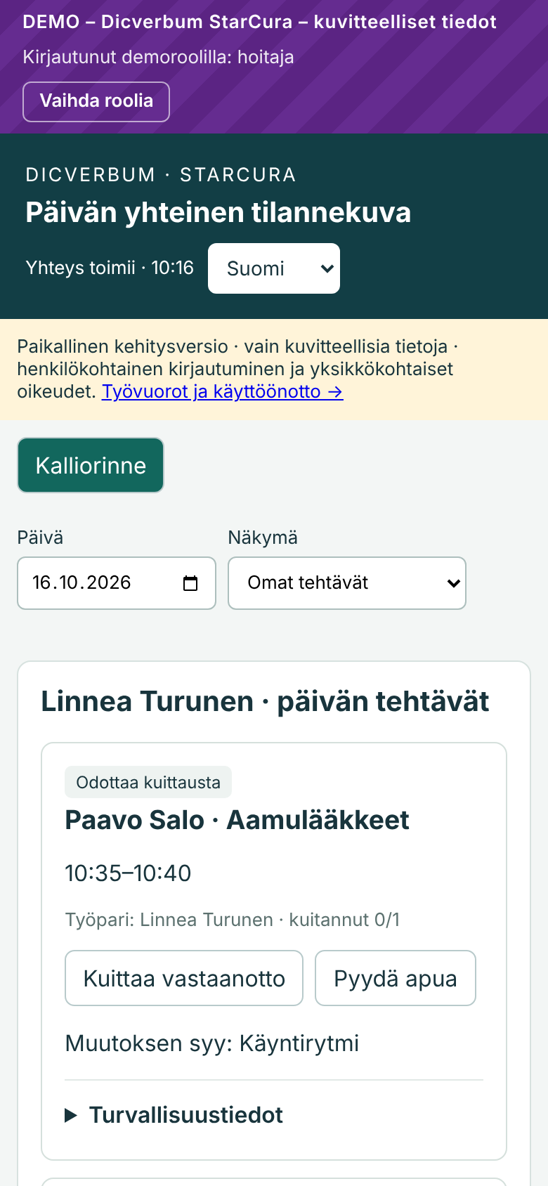 Omat tehtävät: päivän käynnit korteilla