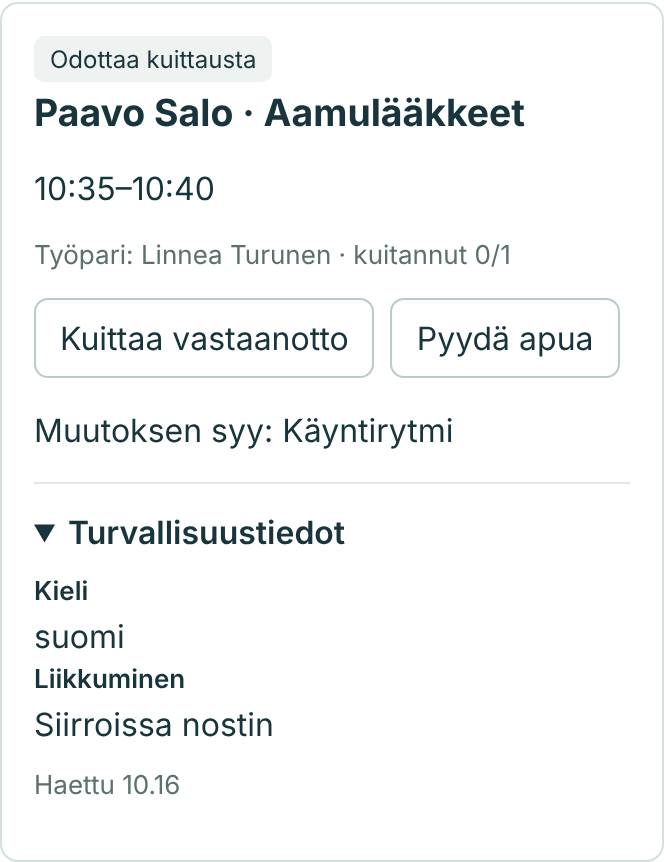 Avattu Turvallisuustiedot-osio