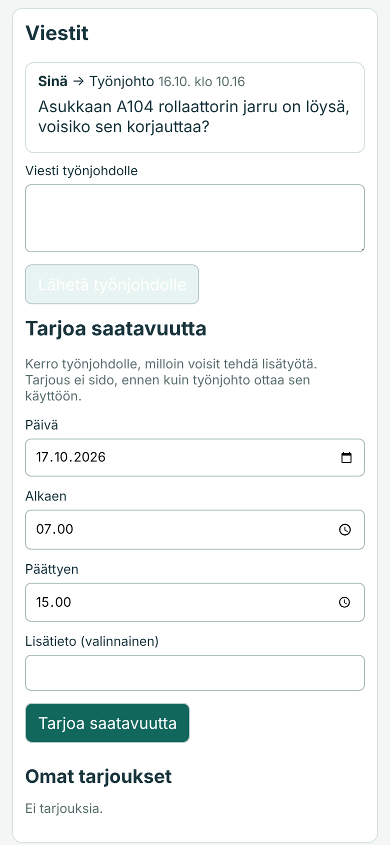 Viestit ja Tarjoa saatavuutta