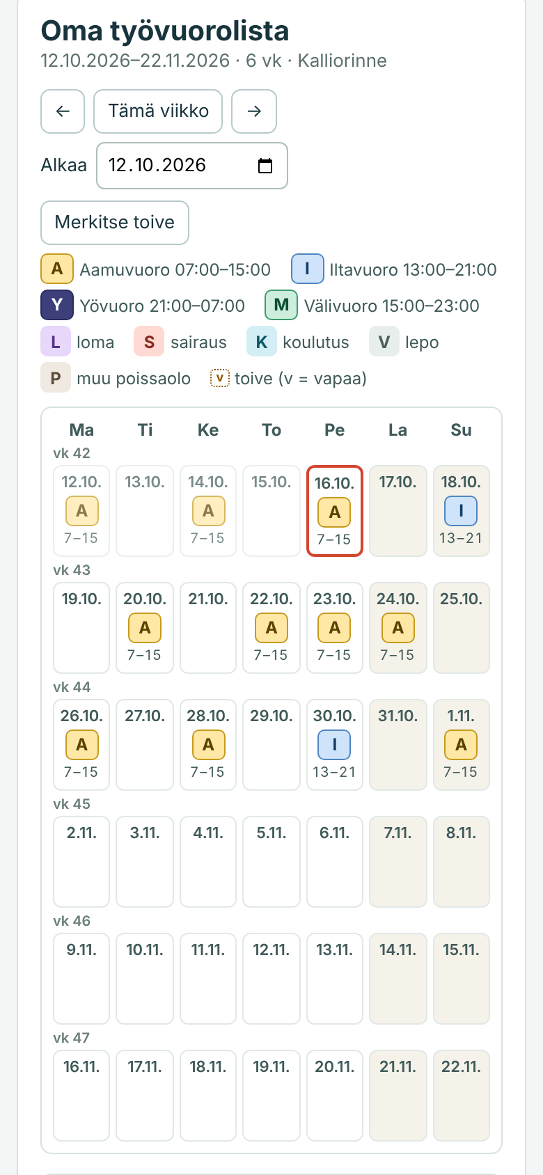 Oma työvuorolista