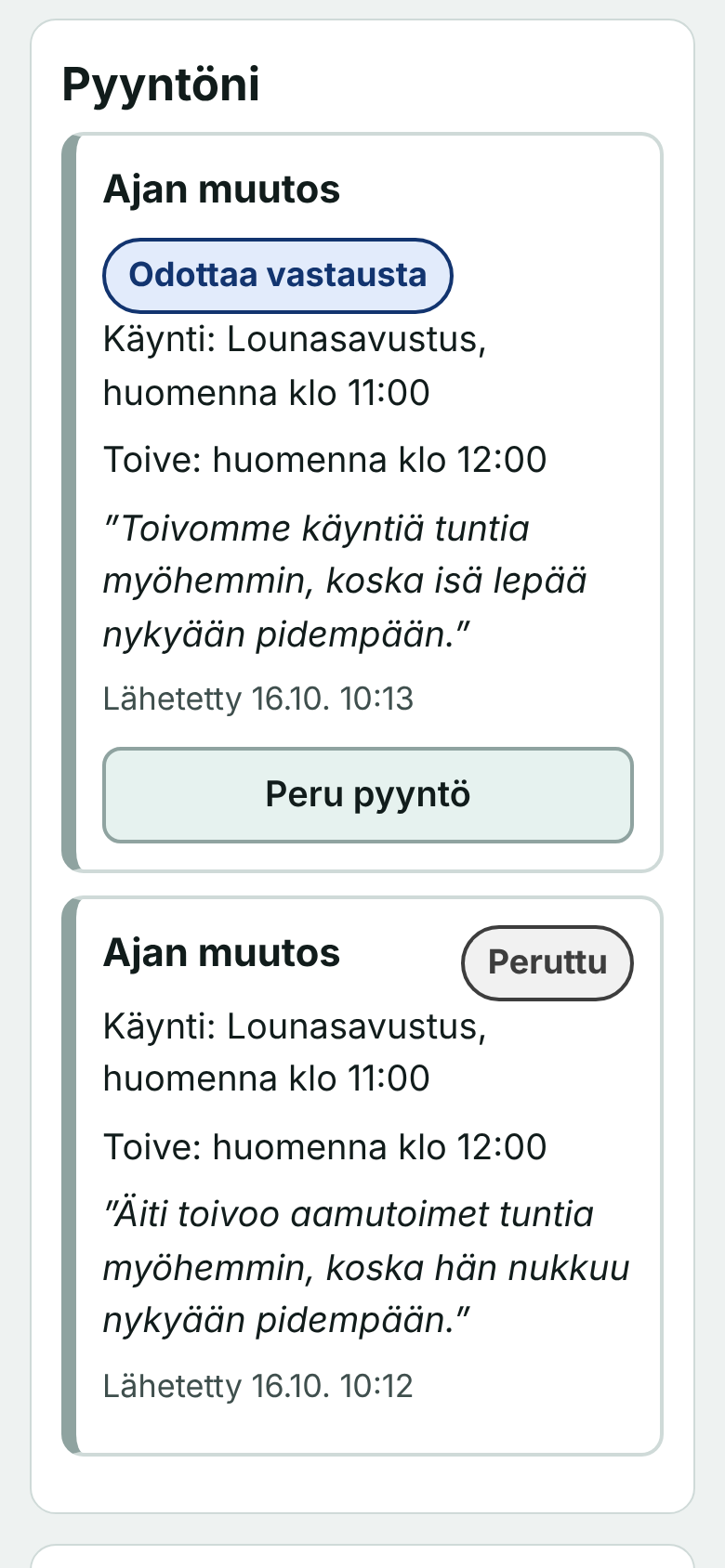 Pyyntöni: odottava ja peruttu pyyntö