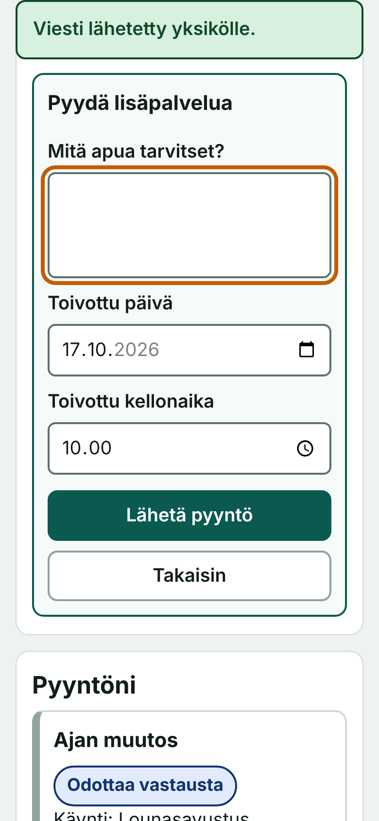 Lisäpalvelupyyntö