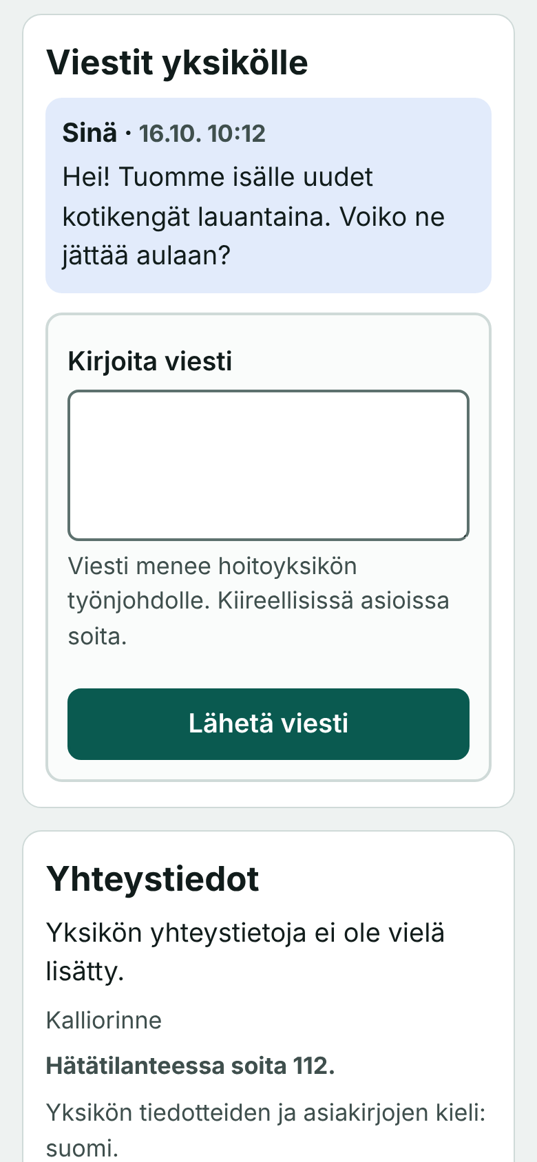 Viestit yksikölle