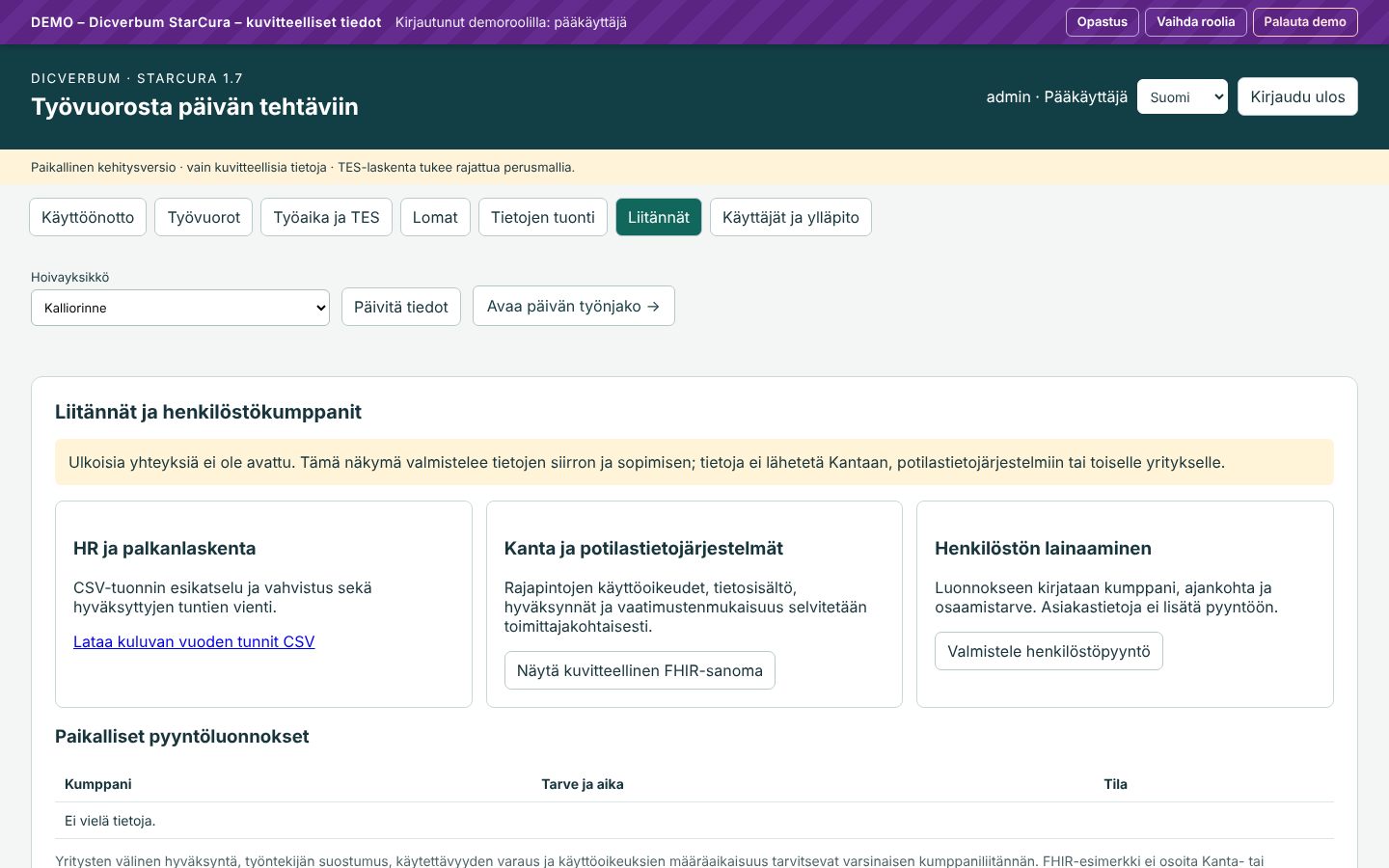 Liitännät ja henkilöstökumppanit -välilehti